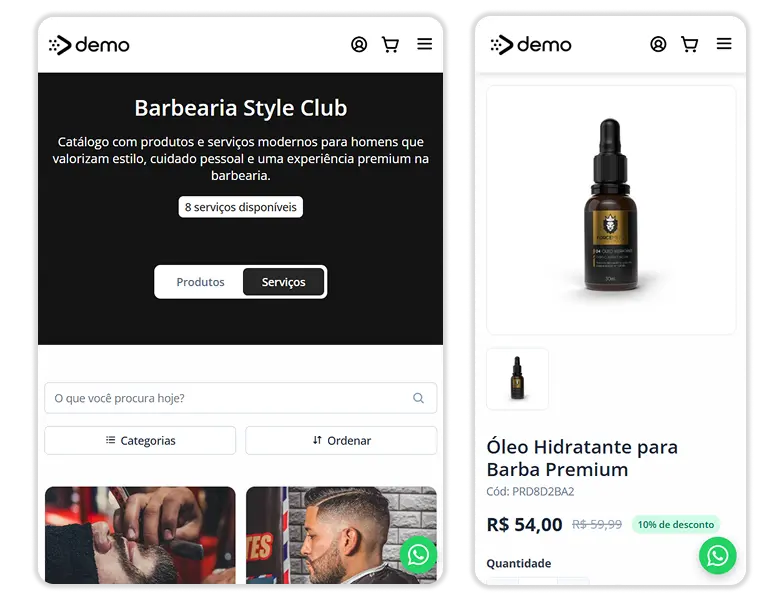 Página de serviços de barbearia exibindo cortes e preços