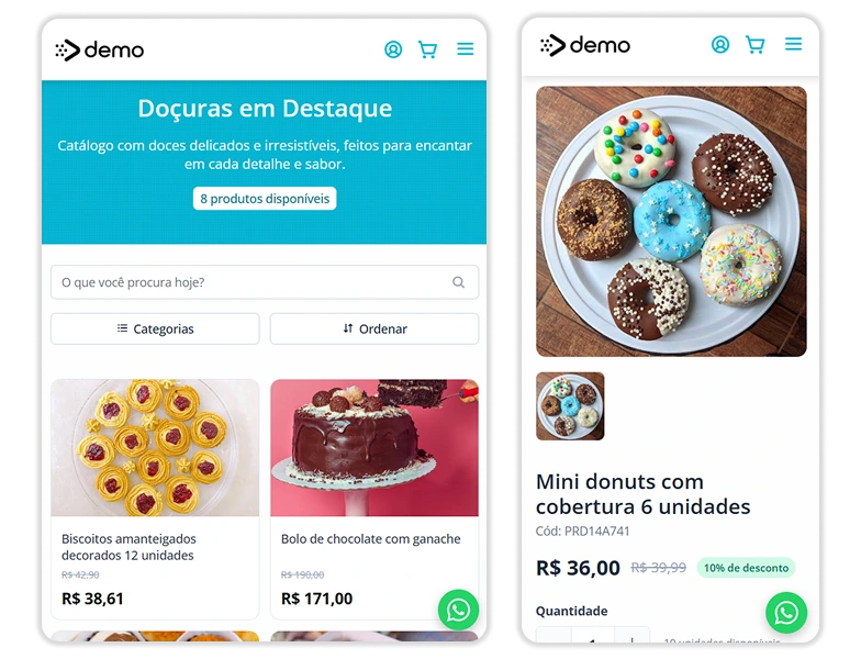 Página de produto de confeitaria com fotos e descrição