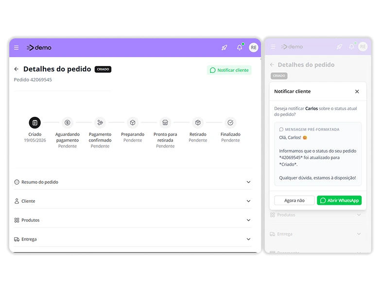 Painel de gestão de encomendas de confeitaria