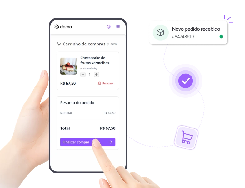 Cliente escolhendo doces e bolos em catálogo digital pelo celular