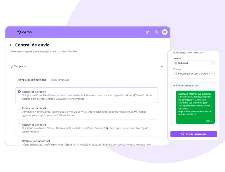 Painel de CRM para loja de eletrônicos mostrando clientes inativos