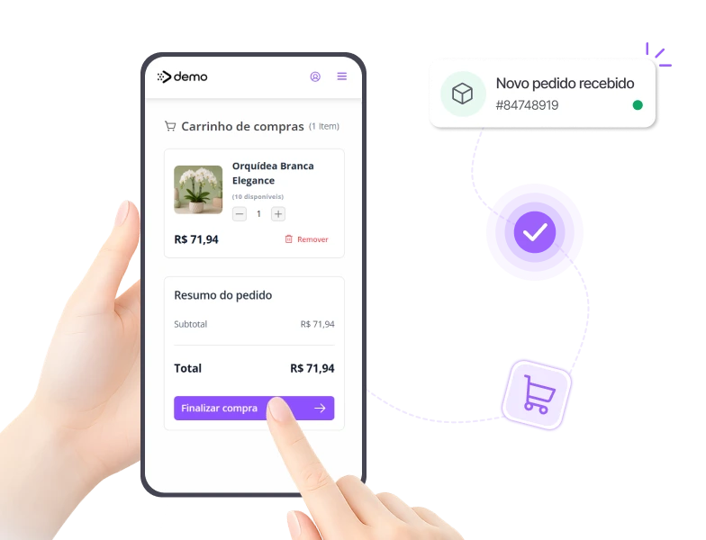 Cliente realizando pedido online em uma floricultura