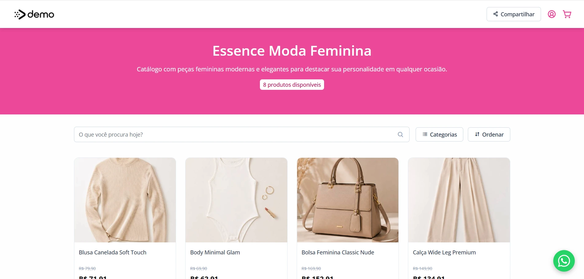 Exemplo de catálogo digital para loja de roupas e acessórios