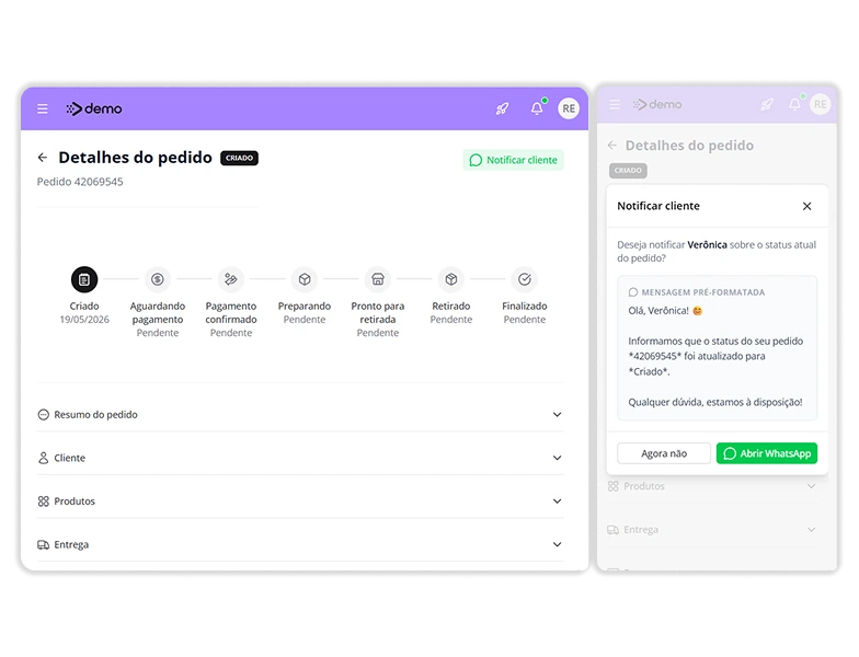 Painel de gestão de pedidos de loja de moda