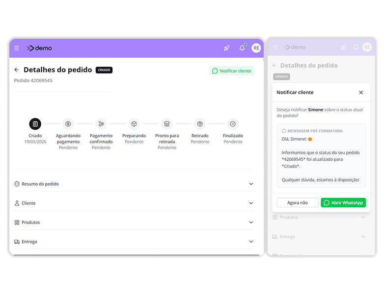 Painel de gestão de pedidos e agendamentos de pet shop