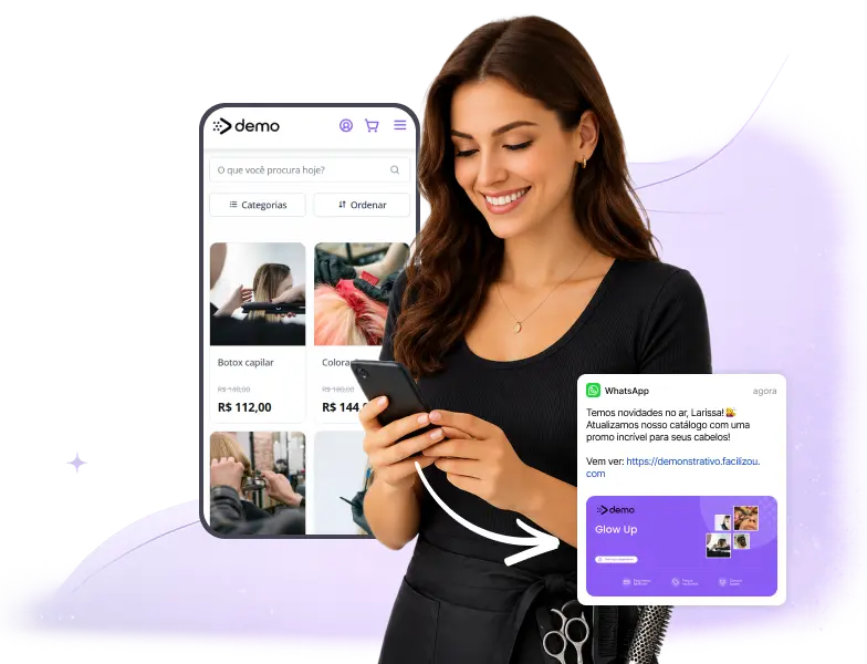 Sistema de agendamento online para salão de beleza exibido em smartphone