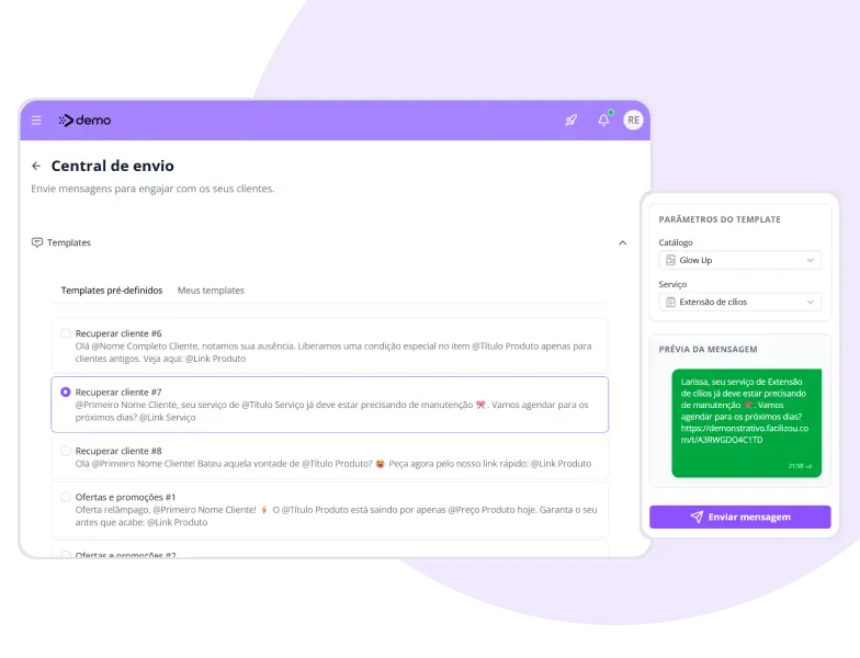 Painel de CRM para salão de beleza mostrando clientes inativos