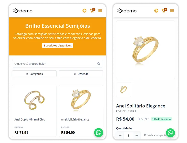 Aba do produto exibindo detalhes do banho de ouro e fotos de close