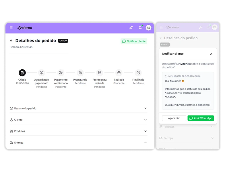 Painel de gestão de pedidos de loja de suplementos